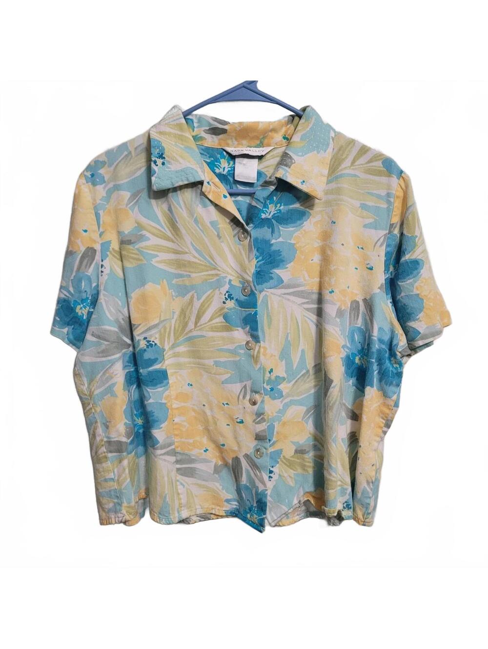90s Napa Valley Tropical Floral Button Up Blouse Vintage Size M L
